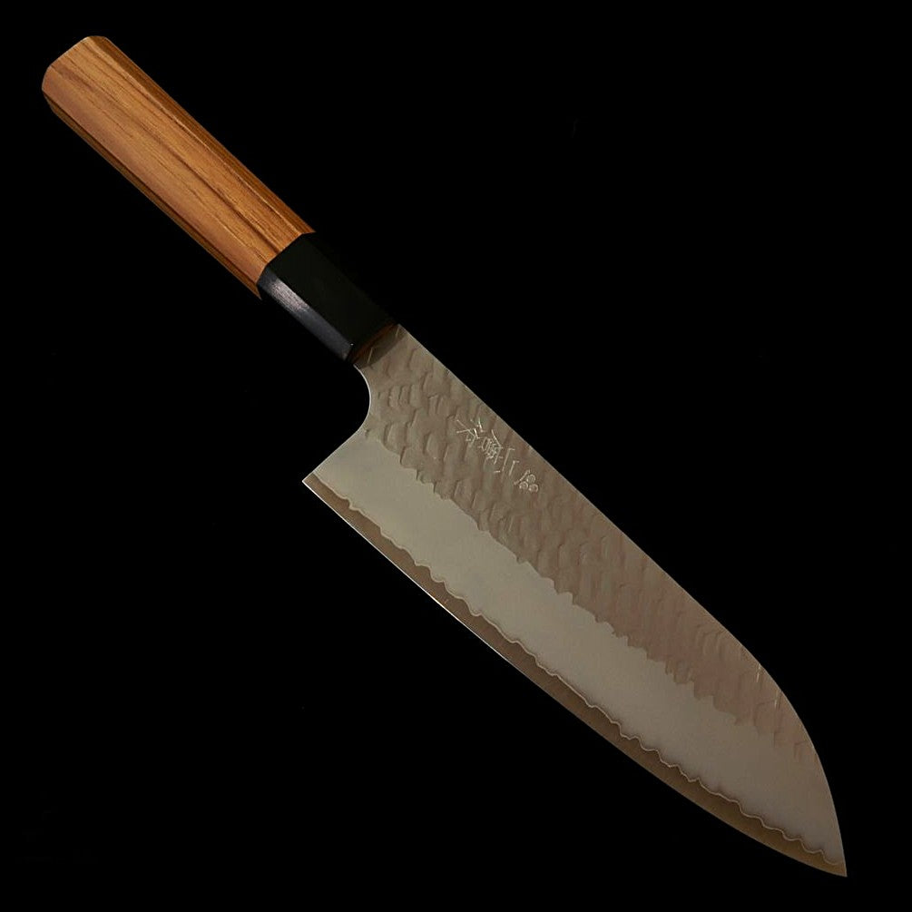 Nigara Hamono NIGARA SG2 pulido martilleado Santoku mango octogonal de teca (180 mm)