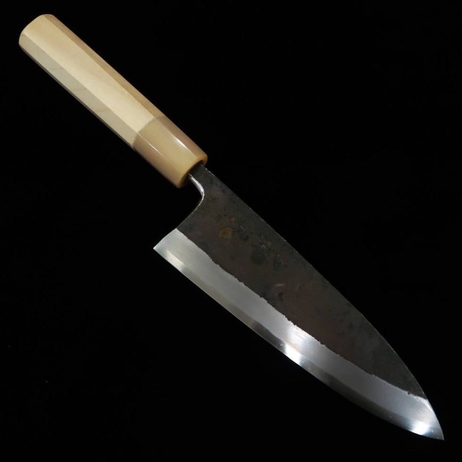 MIURA Itadaki Deba acier blanc n°2, finition Kuro-uchi, manche octogonal en magnolia (150/165/180 mm)