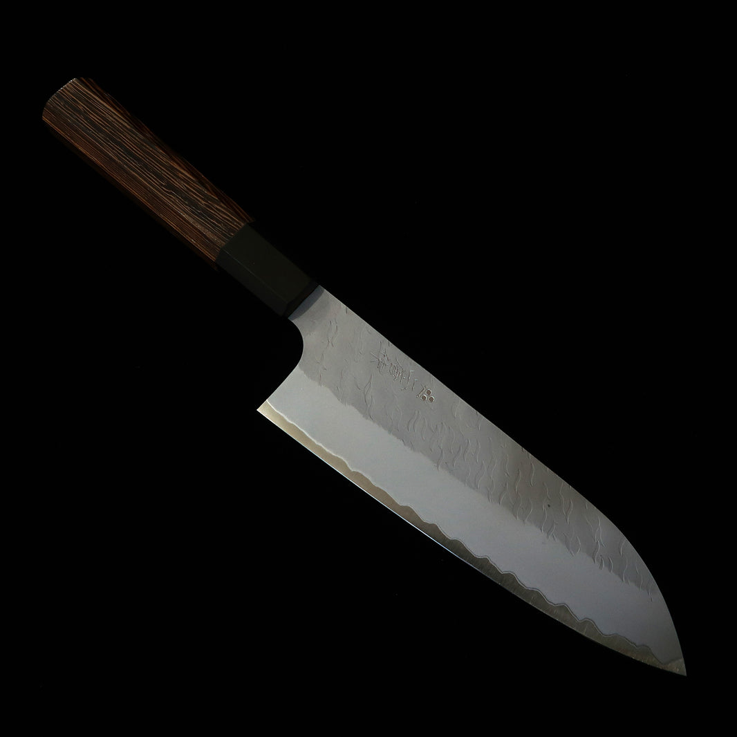 NIGARA Nitō forge – santoku Aogami Super, damas martelé, manche octogonal en wengé (180 mm)