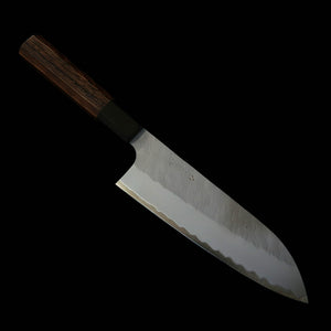 Nigara Hamono Forging Works NIGARA Santoku Aogami Super, acabado martillado, mango octogonal de wengué (180 mm)