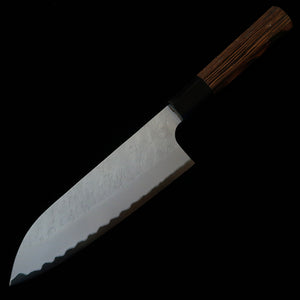Nigara Hamono Forging Works NIGARA Santoku Aogami Super, acabado martillado, mango octogonal de wengué (180 mm)
