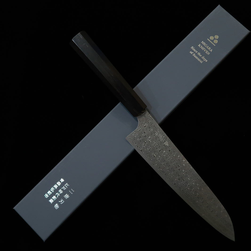 NITOU Nigara Hamono NIGARA Anmon Gyuto SG2 mango octogonal de ébano macizo (210/240 mm)