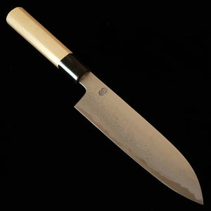 SAKAI KIKUMORI Kizuki Uzumaki Santoku, Aogami No. 1 Damascus with Octagonal Magnolia Handle (180mm)