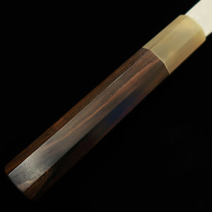 Sakai Kikumori SAKAI KIKUMORI Yogiri gyuto kiritsuke, Aogami Super, Damasco, cabo octogonal em ébano com chifre branco (225 mm)