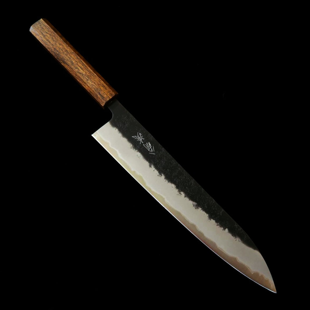 HADO « Hado » Gyuto style Okina-ryu, Aogami Super, cladding inox, finition noire satinée « nashiji », manche en chêne noirci (240 mm)