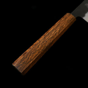 HADO Gyuto, Okina-ryu series, Super Blue Stainless Clad, Black-Stained, Pear-Skin Finish with Black Oak Handle (240mm)