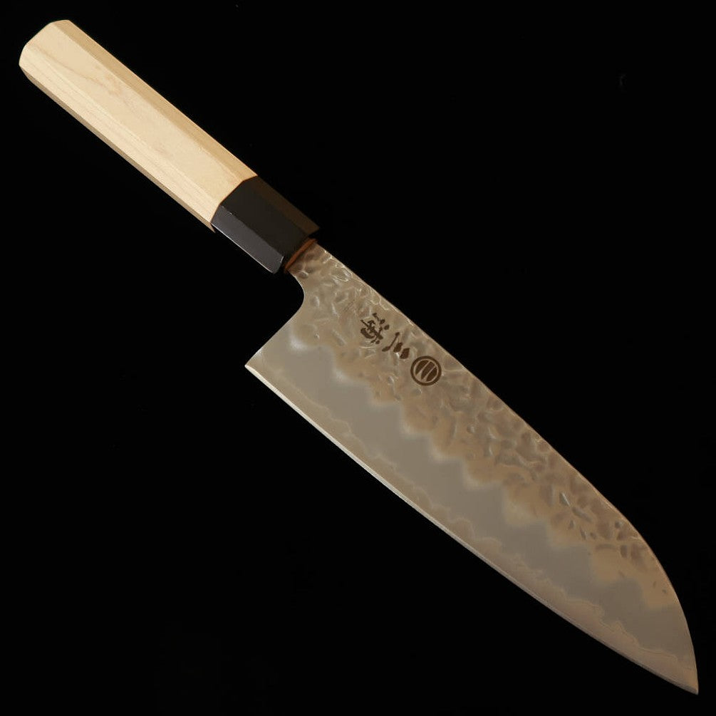 Faca Santoku MIURA Aogami Nº 1, Acabamento martelado fosco, Cabo Octogonal em Bordo (165 mm)