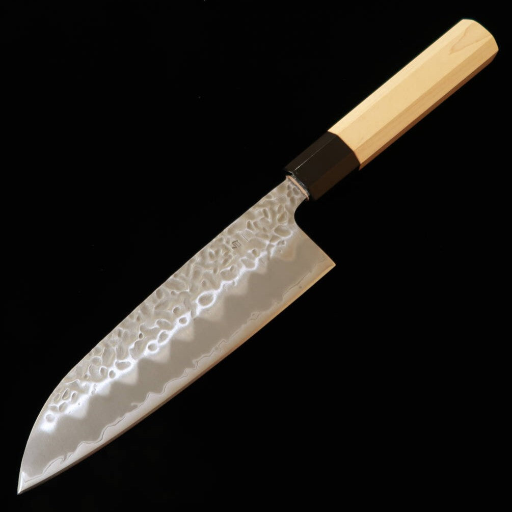 Faca Santoku MIURA Aogami Nº 1, Acabamento martelado fosco, Cabo Octogonal em Bordo (165 mm)