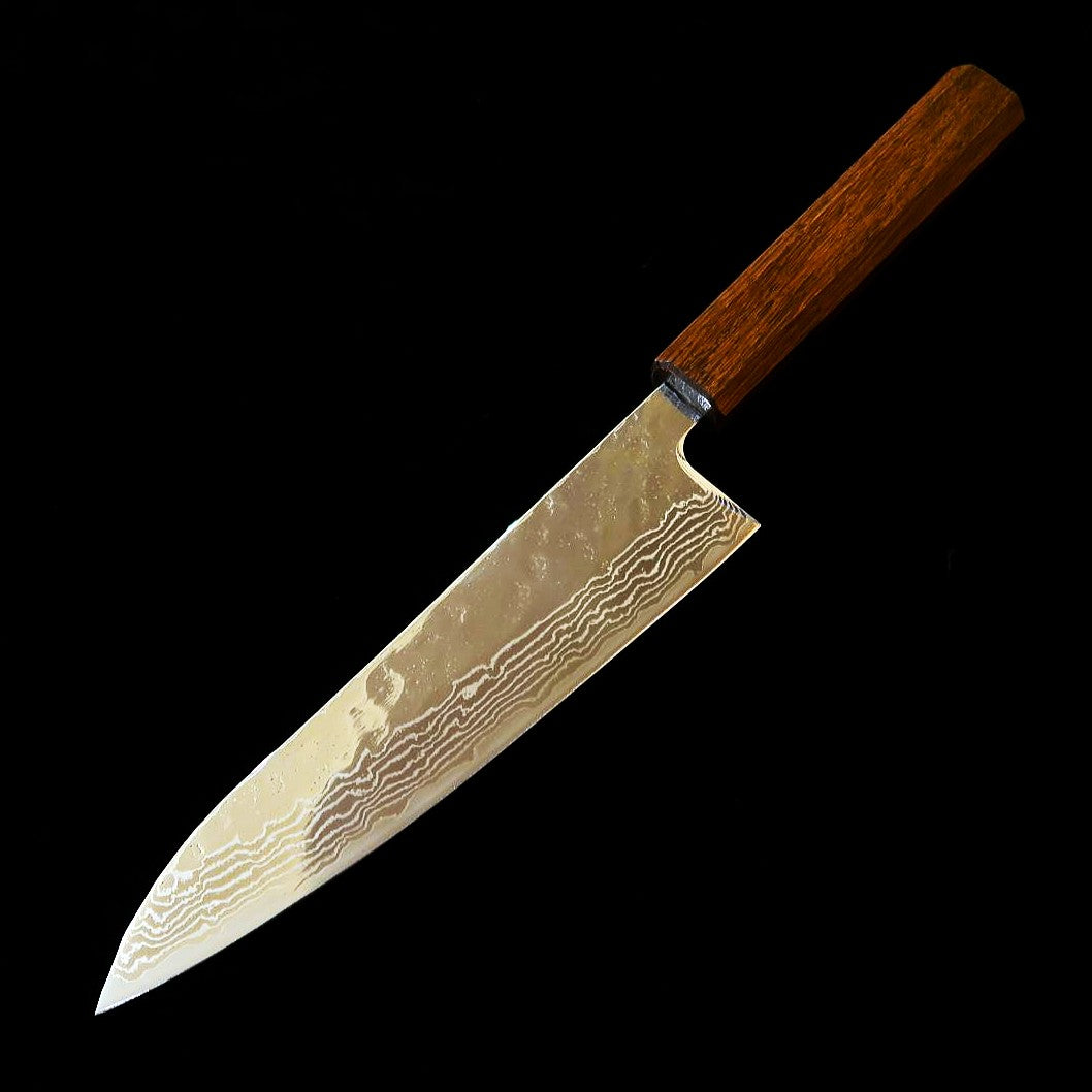 刃道 HADO 翁流  440Ⅽ 鎚目 ダマスカス 黒樫柄 牛刀 (180mm)