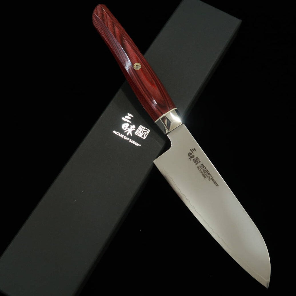 【Nuevo estándar】ZANMAI MCUSTA Revolution 3 Rojo Santoku pequeño (150mm)