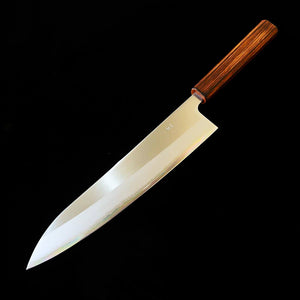 HADO Oinaru acero Shiro-gami #1, sanmai con cladding inoxidable, mango de roble ahumado negro, gyuto (240 mm)