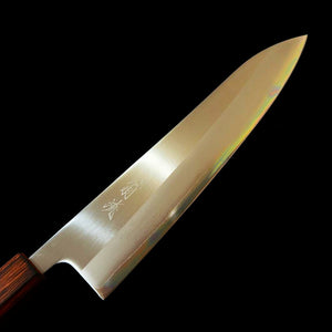 HADO Oinaru acero Shiro-gami #1, sanmai con cladding inoxidable, mango de roble ahumado negro, gyuto (240 mm)
