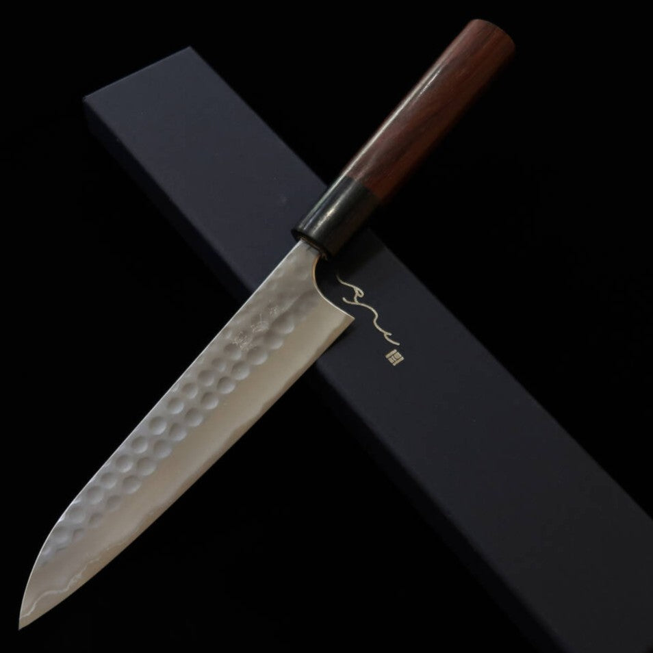 Anryu ANRYU Petty Acero azul super, acabado martillado, forja negra, mango octogonal de palisandro (150mm)