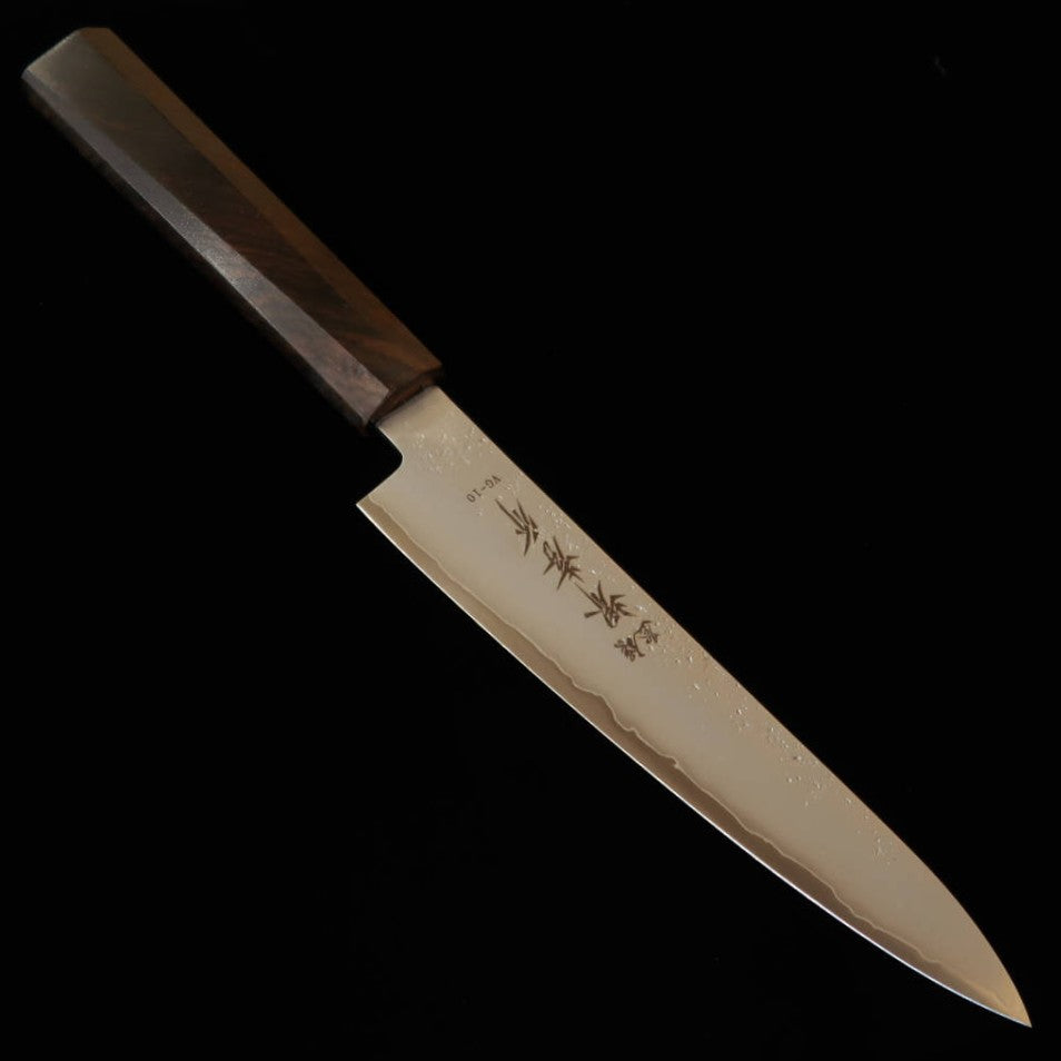 SAKAI TAKAYUKI 堺孝行 petty japonés VG10 acabado nashiji, mango octogonal integral de ébano (150 mm)