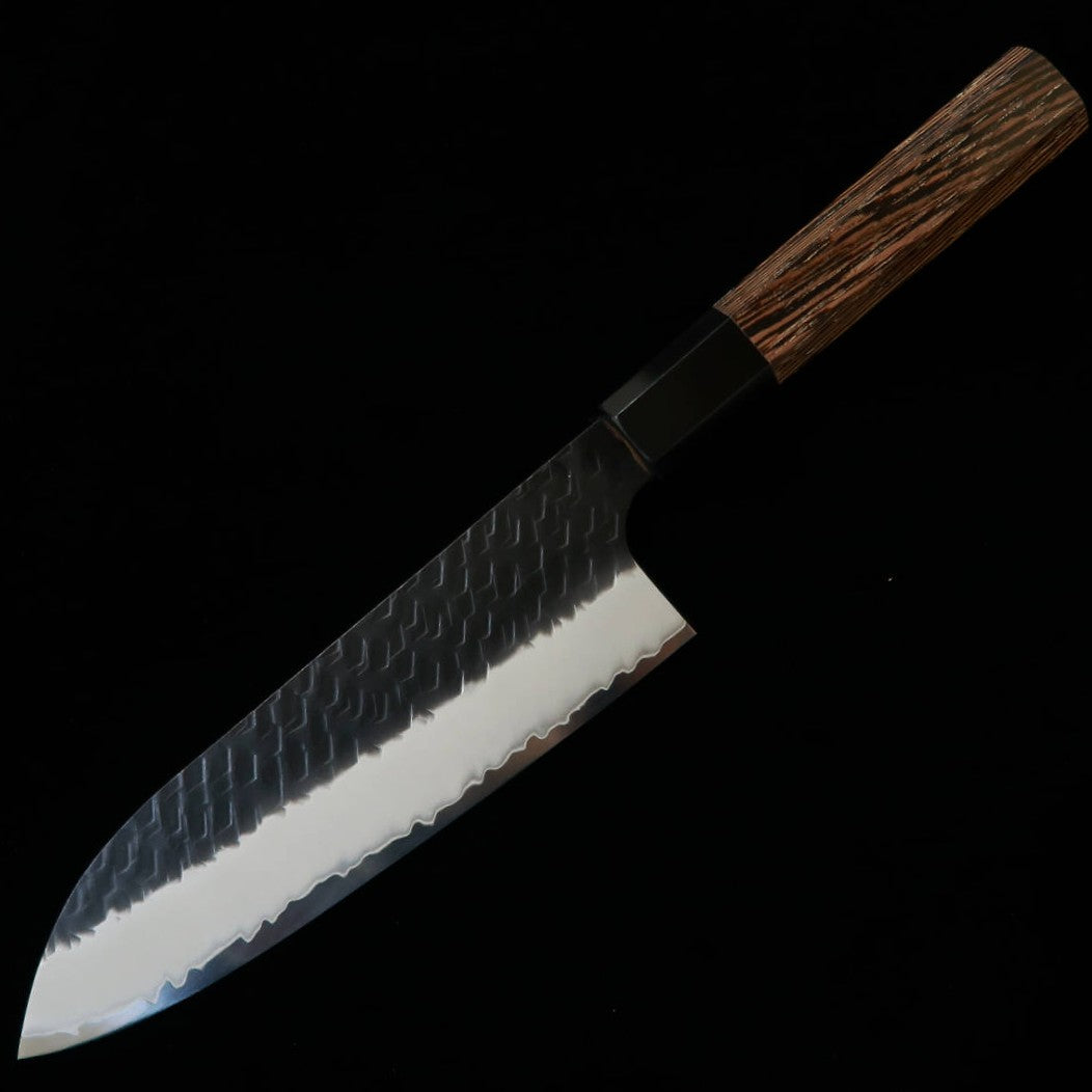 Santoku NIGARA SG2 acabado martillado negro, mango octogonal de wengué (180mm)