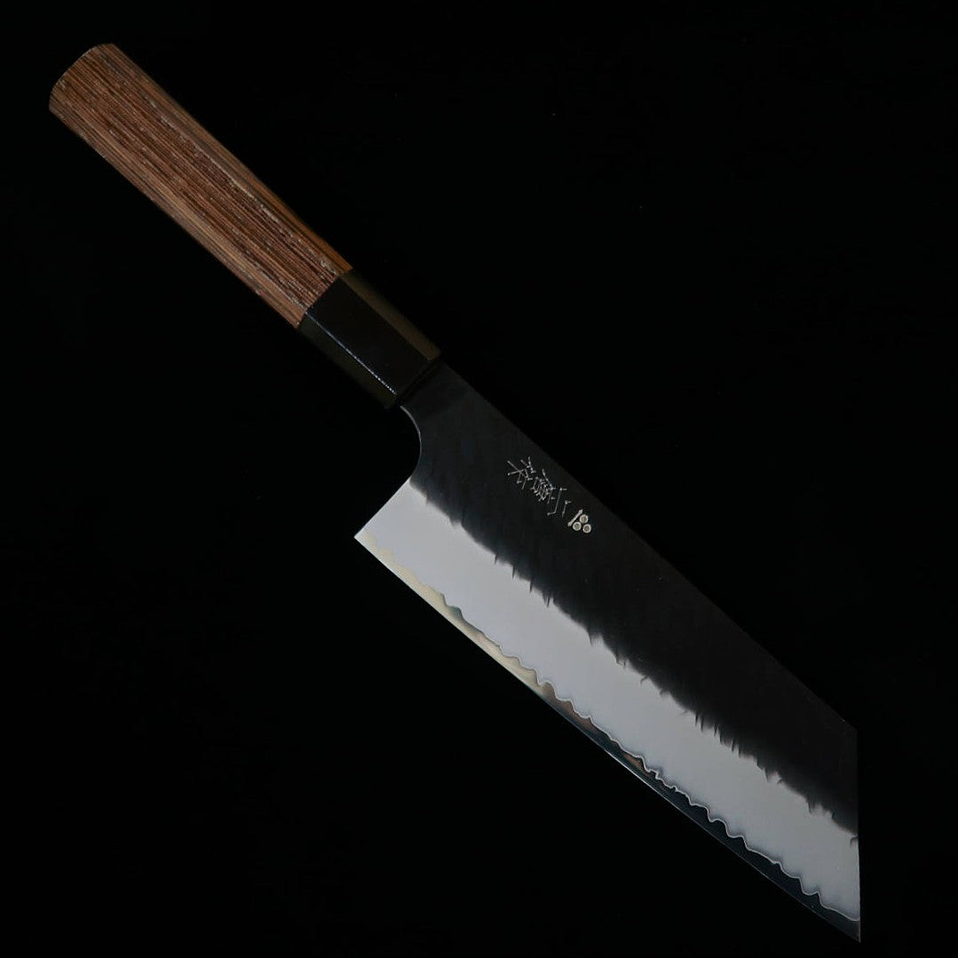 Couteau Kiritsuke Nakiri Nigara (Nigara Hamono), acier SG2, finition Tsuchime Kurouchi (martelé et forgé brut), manche octogonal en wengé (180 mm)