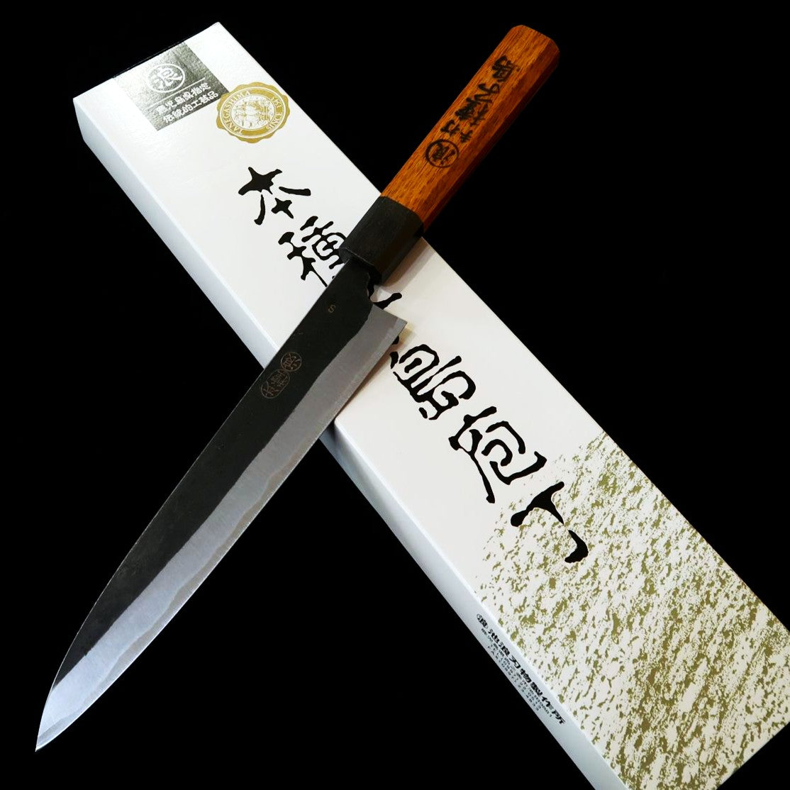 IKENAMI HAMONO Yanagiba, Shirogami No.1, Stainless Clad with Oak Handle Double-Edged (210mm)