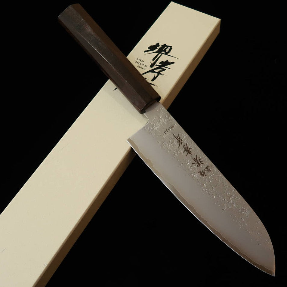 Sakai Takayuki SAKAITAKAYUKI wa-santoku VG10, acabado nacarado, mango octogonal de ébano integral (170 mm)
