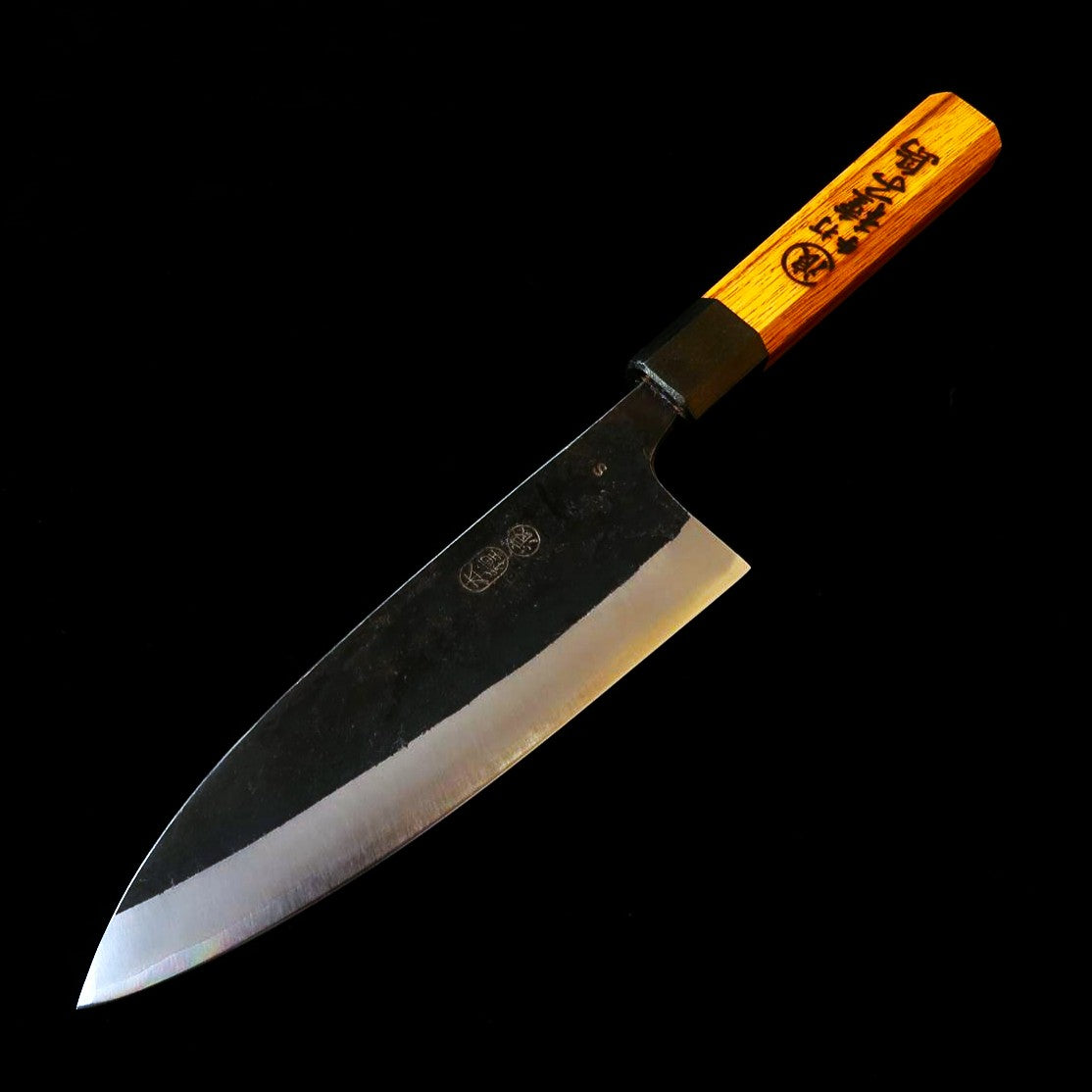 IKENAMI HAMONO Double-Beveled Deba, Shirogami #1, Stainless Clad with Oak Handle (130-180mm)