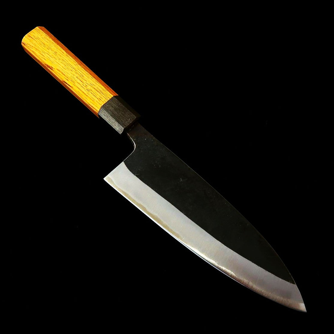 Ikenami Hamono IKENAMI HAMONO aço branco #1 san-mai com inox, cabo em carvalho, deba de fio duplo (130–180 mm)