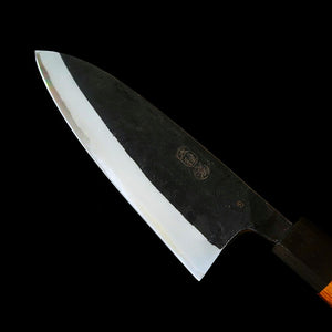 Ikenami Hamono IKENAMI HAMONO aço branco #1 san-mai com inox, cabo em carvalho, deba de fio duplo (130–180 mm)