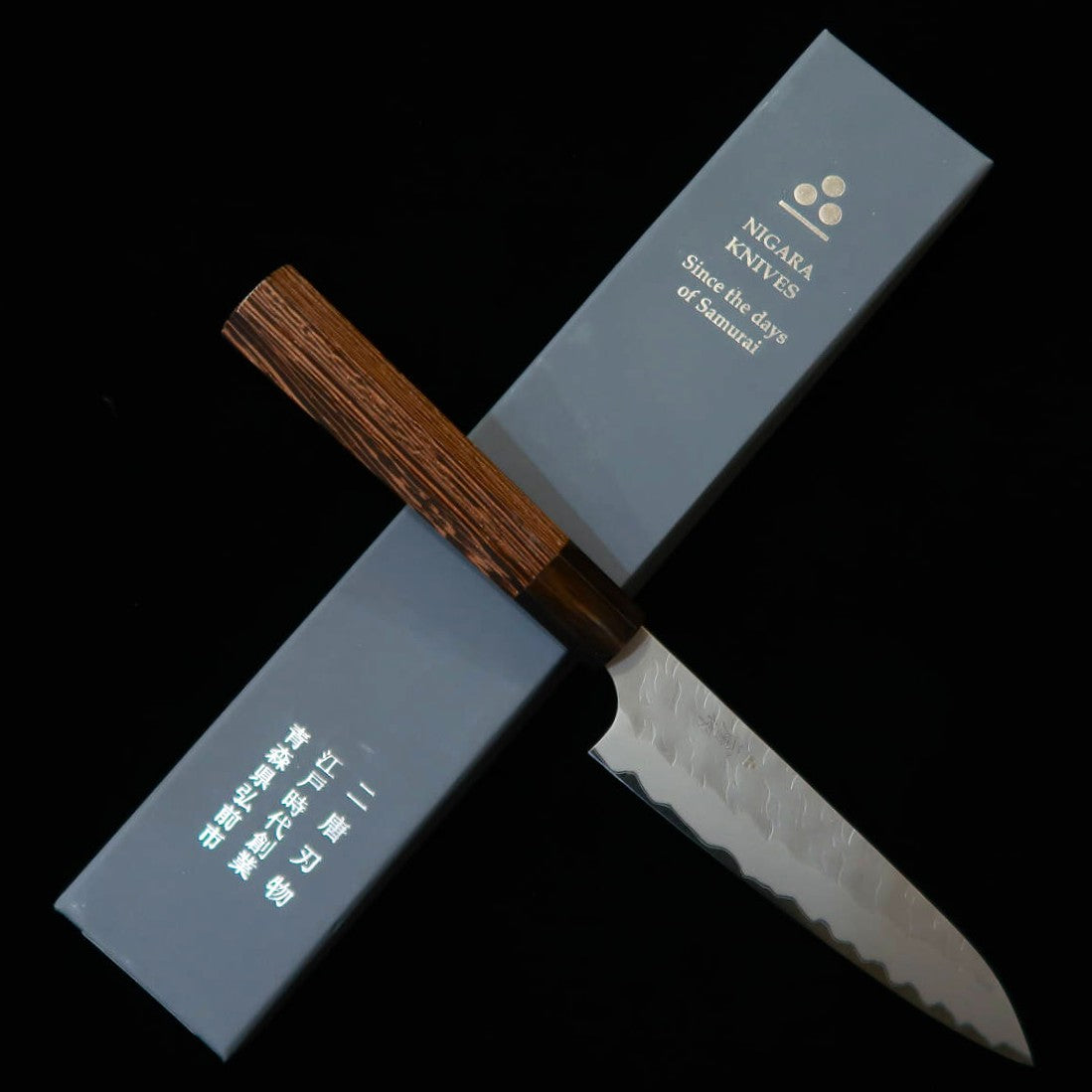 二唐刃物鍛造所 NIGARA ペティ 青紙スーパー 鎚目 ウェンジ八角柄（150mm）