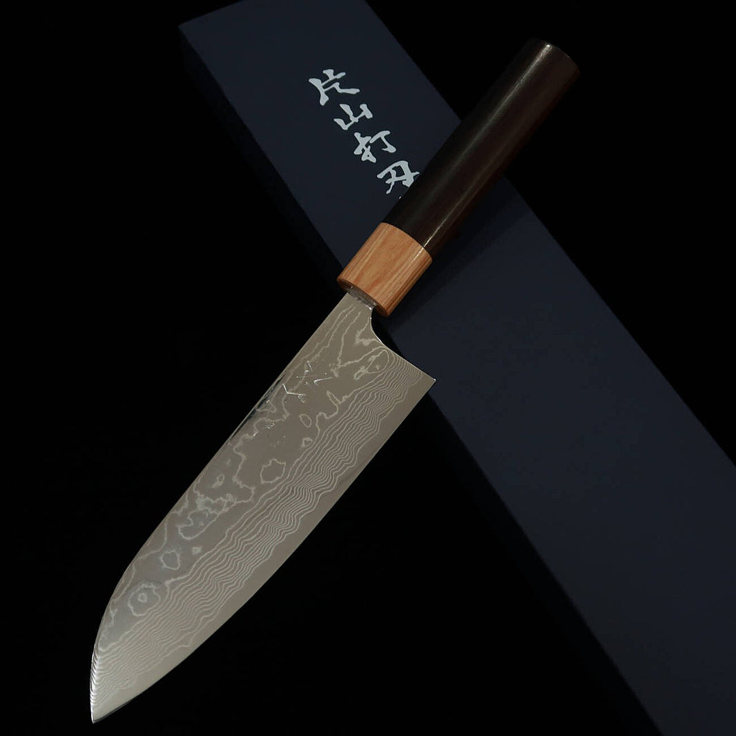 Santoku YUTA KATAYAMA VG10 damasco acabado pulido, mango de palisandro (170mm)