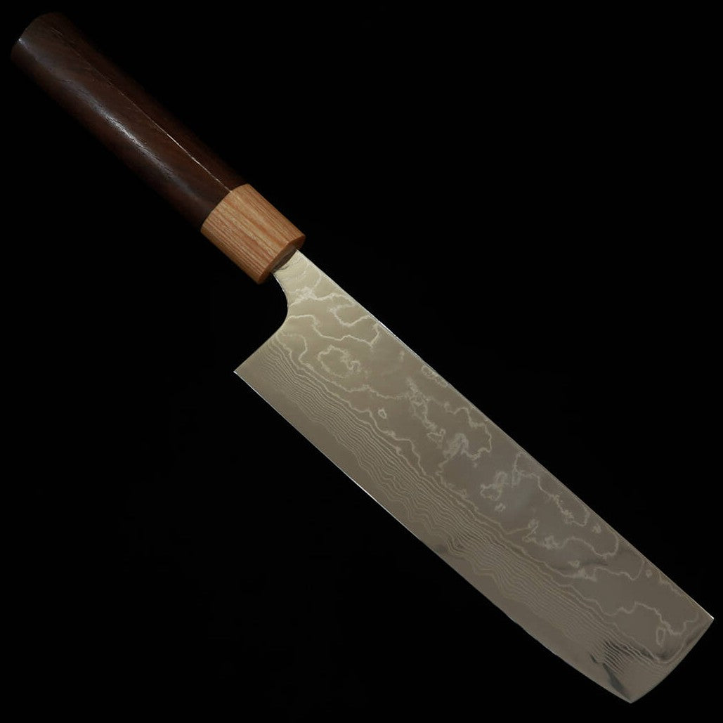 Yuta Katayama VG10 Damasco acabado pulido Nakiri mango de palo de rosa tipo castaña (170 mm)
