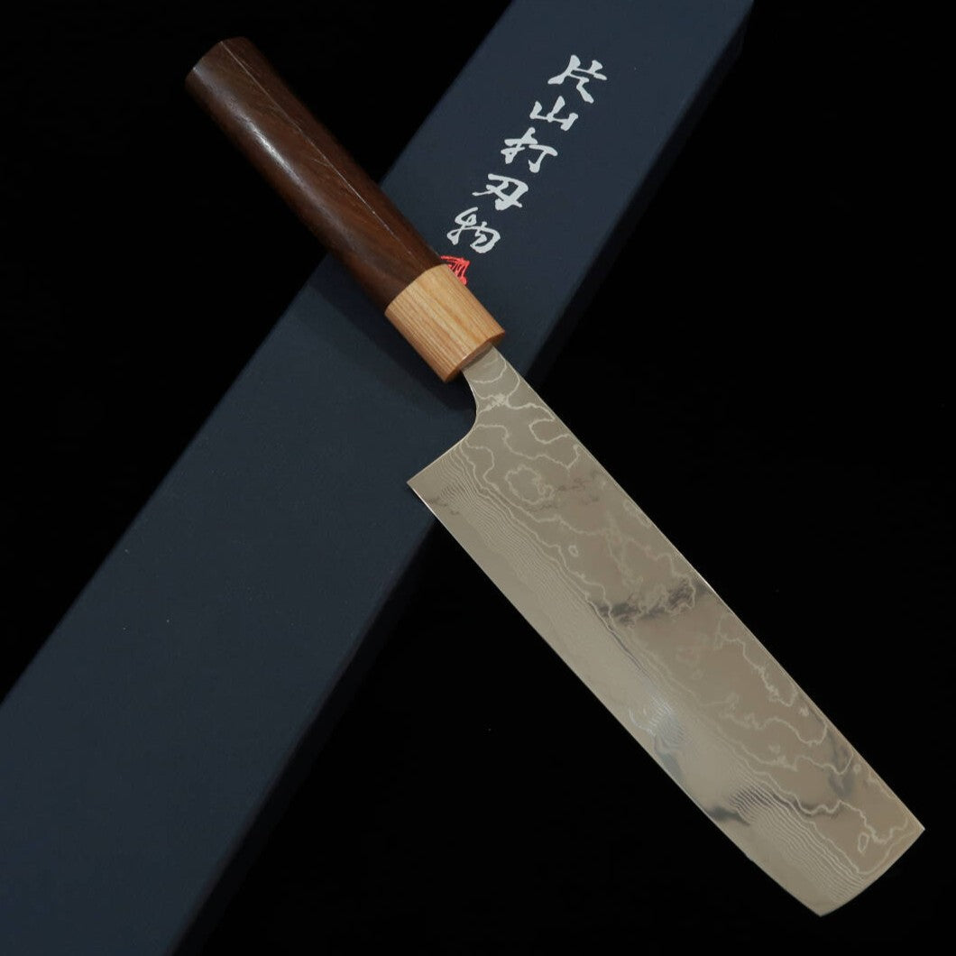 Yuta Katayama VG10 Damasco acabado pulido Nakiri mango de palo de rosa tipo castaña (170 mm)