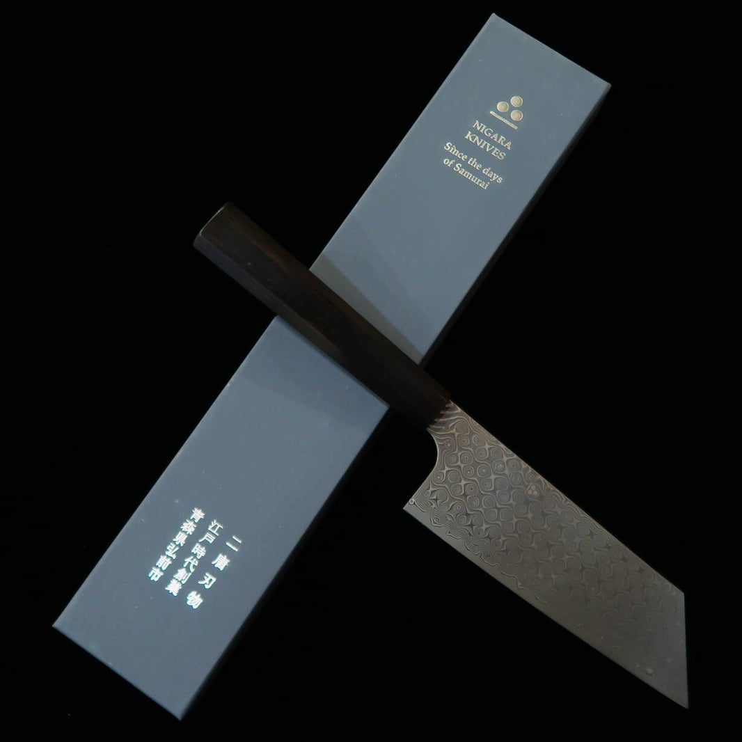 Nigara Hamono Forging NIGARA Anmon Nakiri kiritsuke SG2, mango octogonal integral de ébano (180 mm)