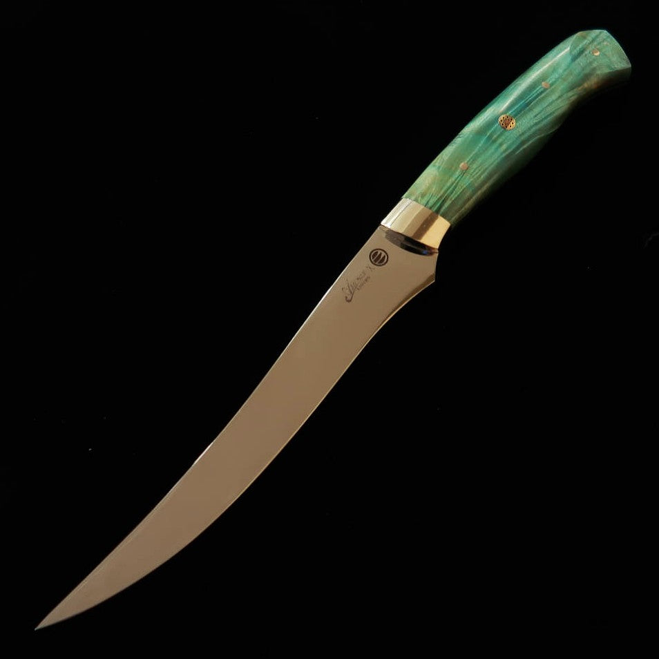 Asurah Knives × MIURA, SUS420J2 Mirror Polish with Custom Green Handle Fillet Knife (160mm)