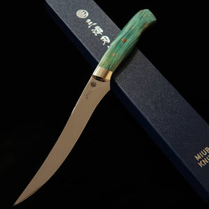 Asurah Knives × Miura MIURA SUS420J2, finition miroir, manche custom vert, couteau à fileter (160 mm)