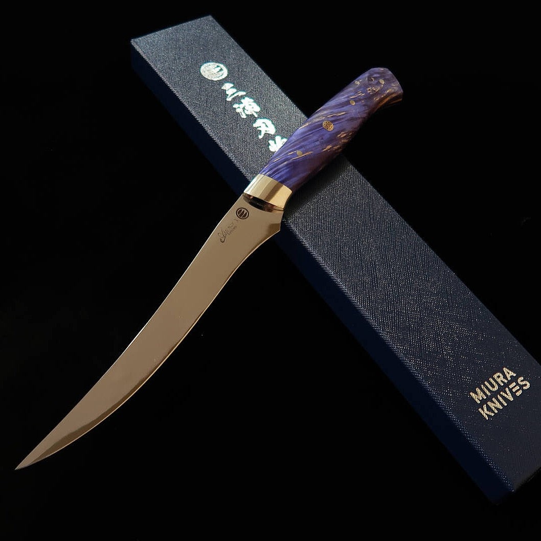 Asurah Knives × MIURA, SUS420J2 Mirror Polish with Custom Blue Handle Fillet Knife (160mm)