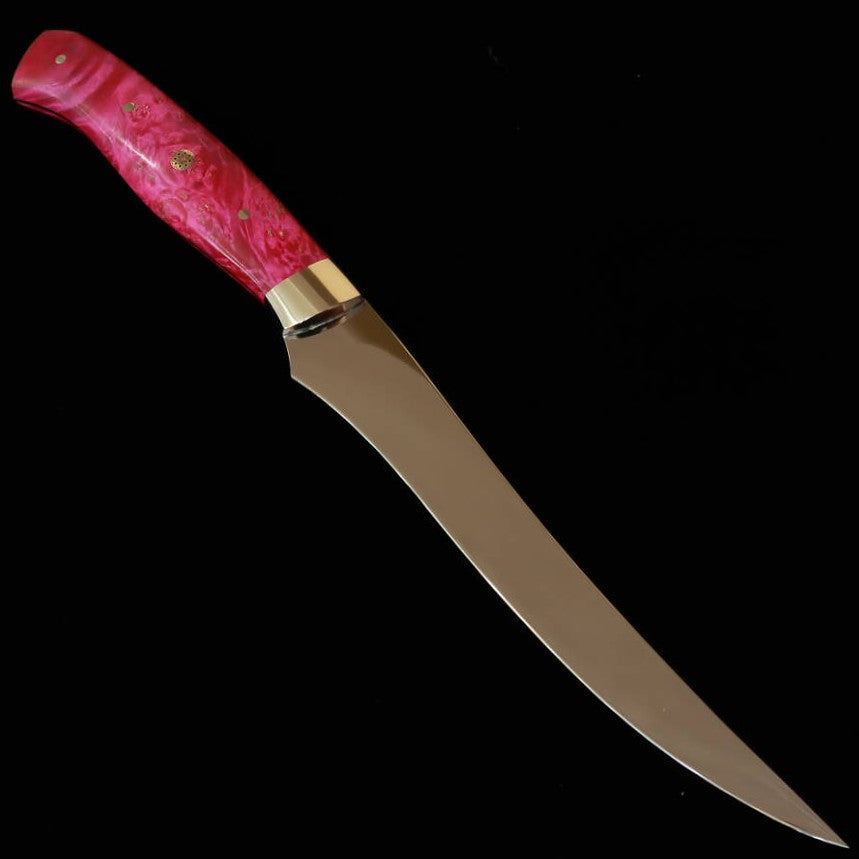 Asurah Knives × 三浦 MIURA SUS420J2  鏡面仕上げ カスタムハンドル ピンク フィレナイフ (160mm)