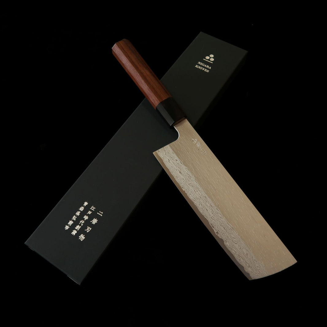 NIGARA Forging Works VG XEOS damas martelé, Nakiri, manche en palissandre (180 mm)
