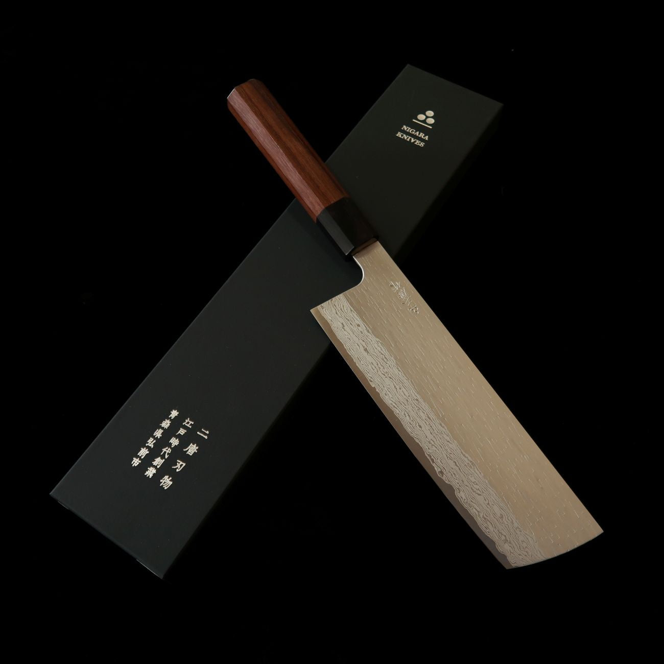 二唐刃物鍛造所NIGARA VG XEOS 槌目ダマスカス 菜切 紫檀柄（180mm）