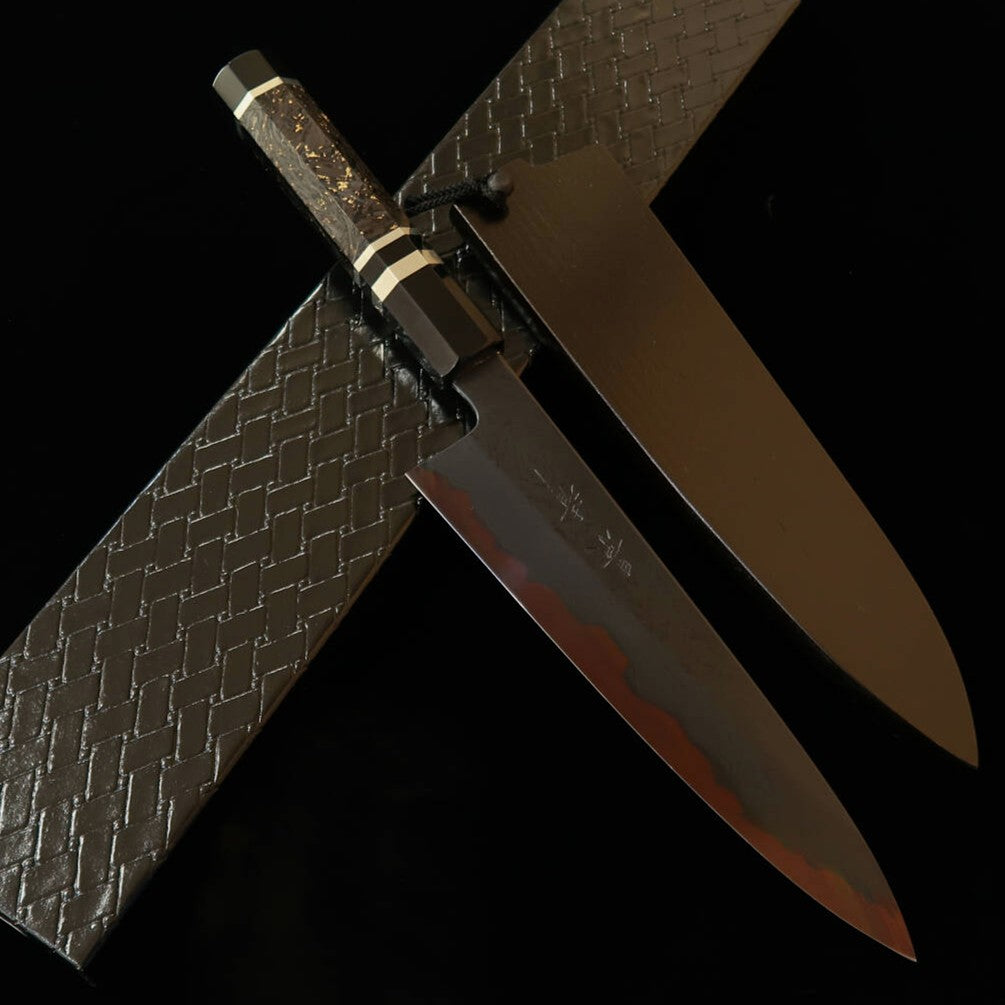 KAGEKIYO – Couteau de chef (gyuto) acier Aogami n°1, damas noirci, manche custom (210 mm)