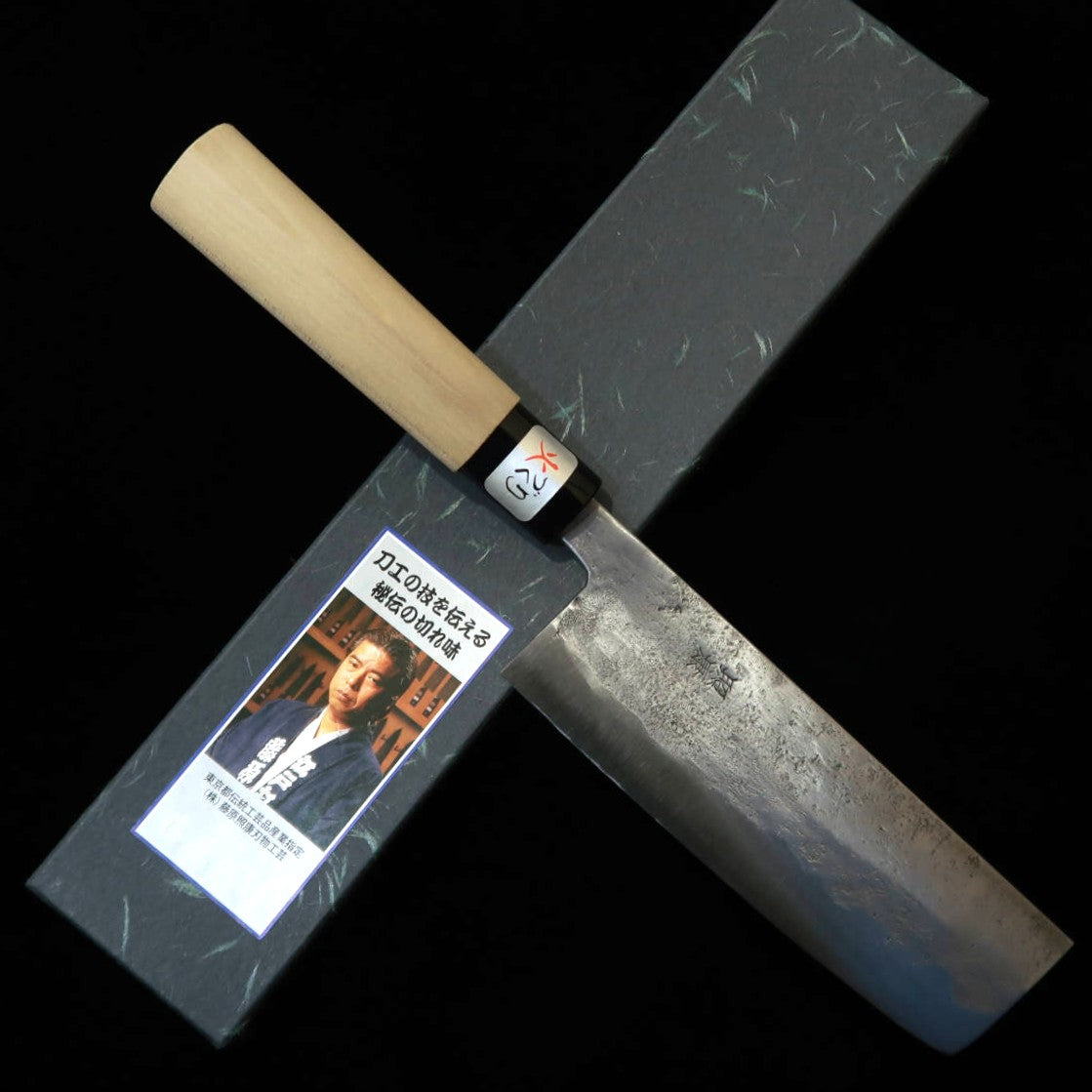 FUJIWARA TERUYASU – Nakiri, finition nashiji, manche magnolia forme châtaigne (130/165 mm)
