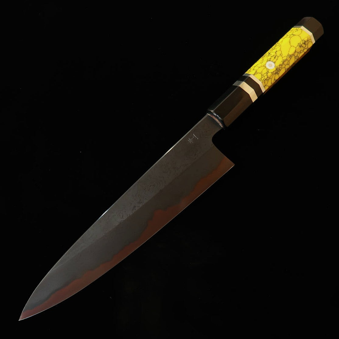 Kagekiyo KAGEKIYO acero Aogami nº1, damasco ennegrecido, mango personalizado, gyuto (210 mm)