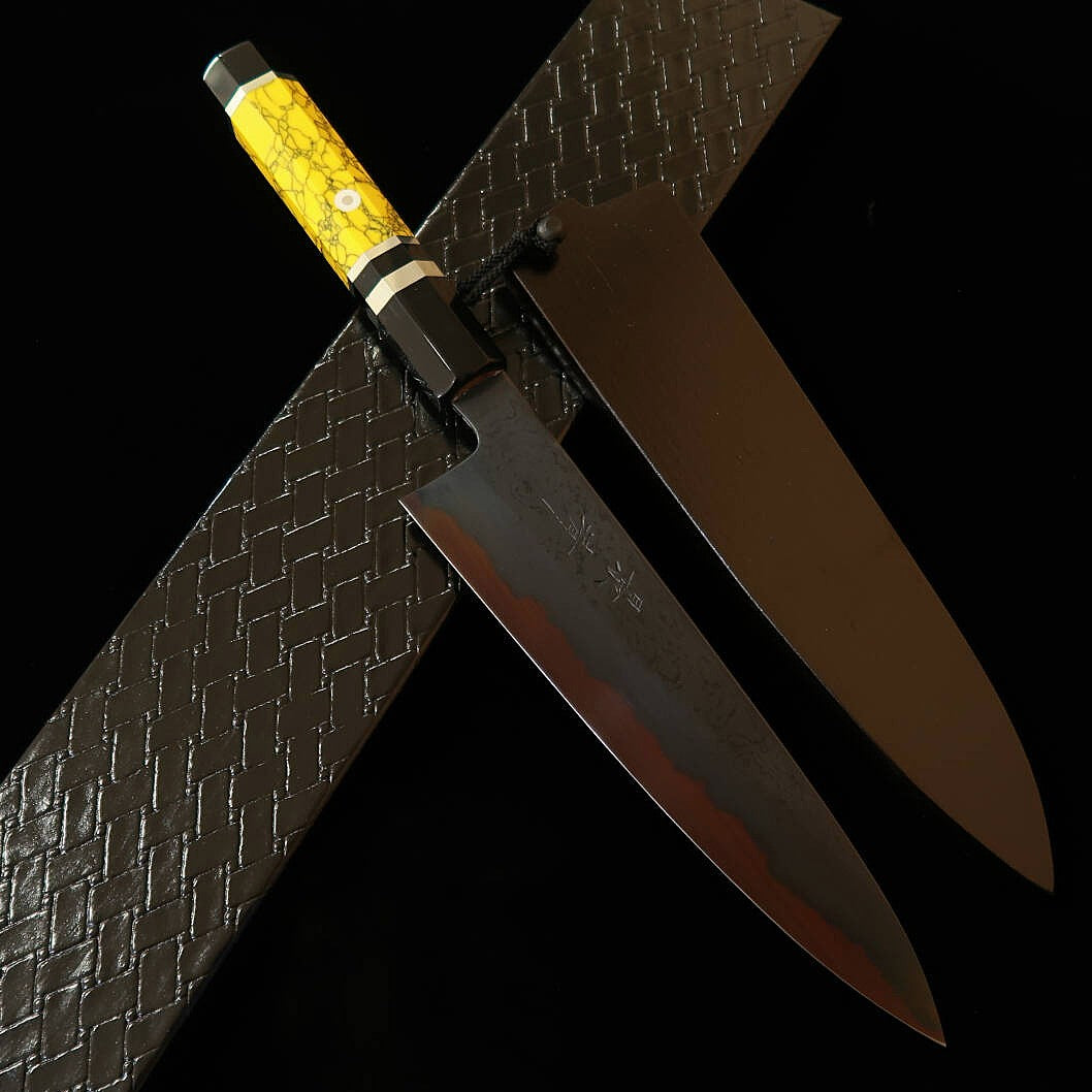 Kagekiyo KAGEKIYO acero Aogami nº1, damasco ennegrecido, mango personalizado, gyuto (210 mm)