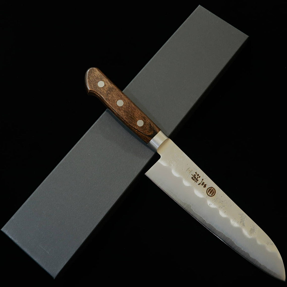 Miura santoku, aço Gin-3, com guarda, cabo laminado marrom (180 mm)