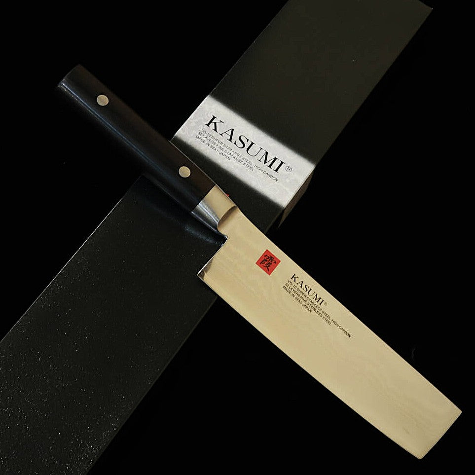 SUMIKAMA KASUMI Couteau japonais Nakiri - Acier VG10, Damas, manche en contreplaqué noir (170 mm)
