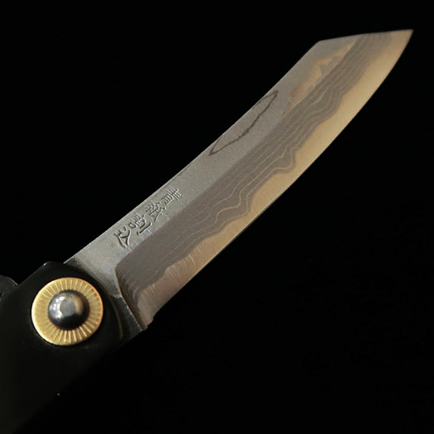 Folding knife HIGONOKAMI Aogami multilayer steel Black Handle Large Paulownia Wood Box
