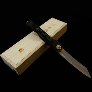 Folding knife HIGONOKAMI Aogami multilayer steel Black Handle Large Paulownia Wood Box