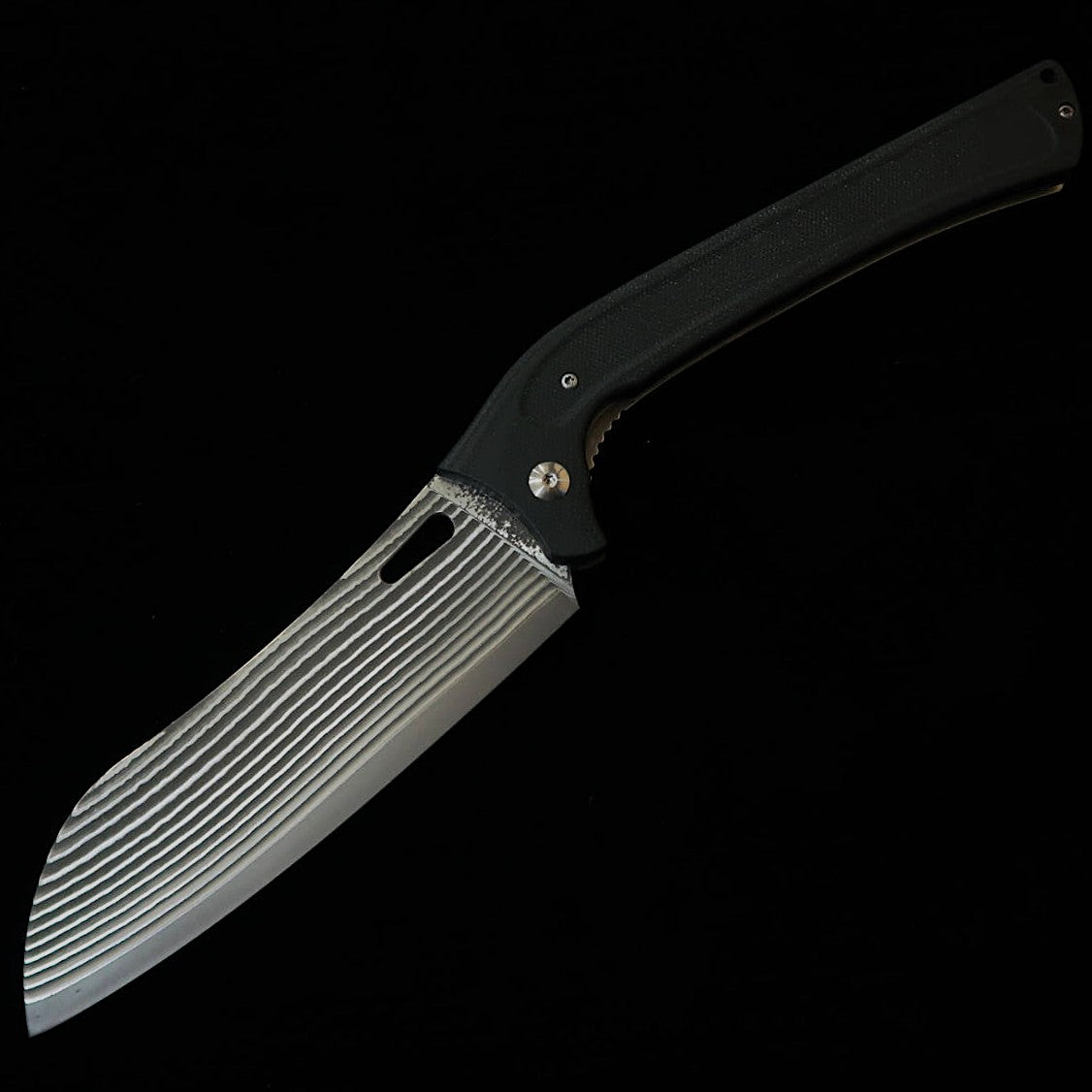 Couteau Santoku pliant Takeshi SAJI - Acier SG2, Damas noirci (130 mm)