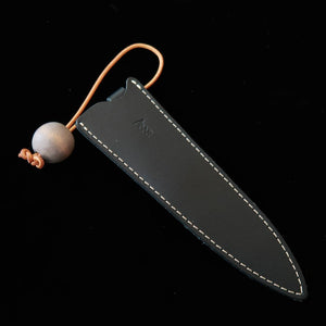 ANNE Knife Sheath for 120mm Petty, Navy Blue with Gray-Dyed Wood Beads