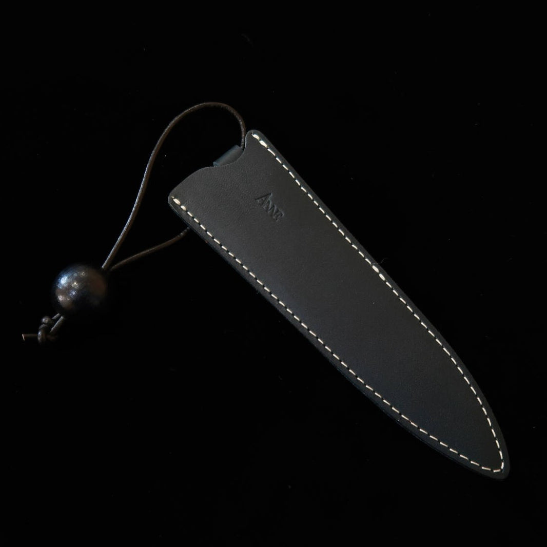 ANNE – Étui de couteau pour petty 120 mm, bleu marine avec perles en bois noirci