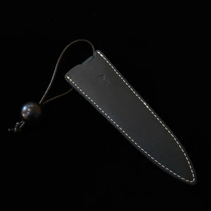 ANNE Knife Sheath for 120mm Petty, Navy Blue with Black-Dyed Wood Beads