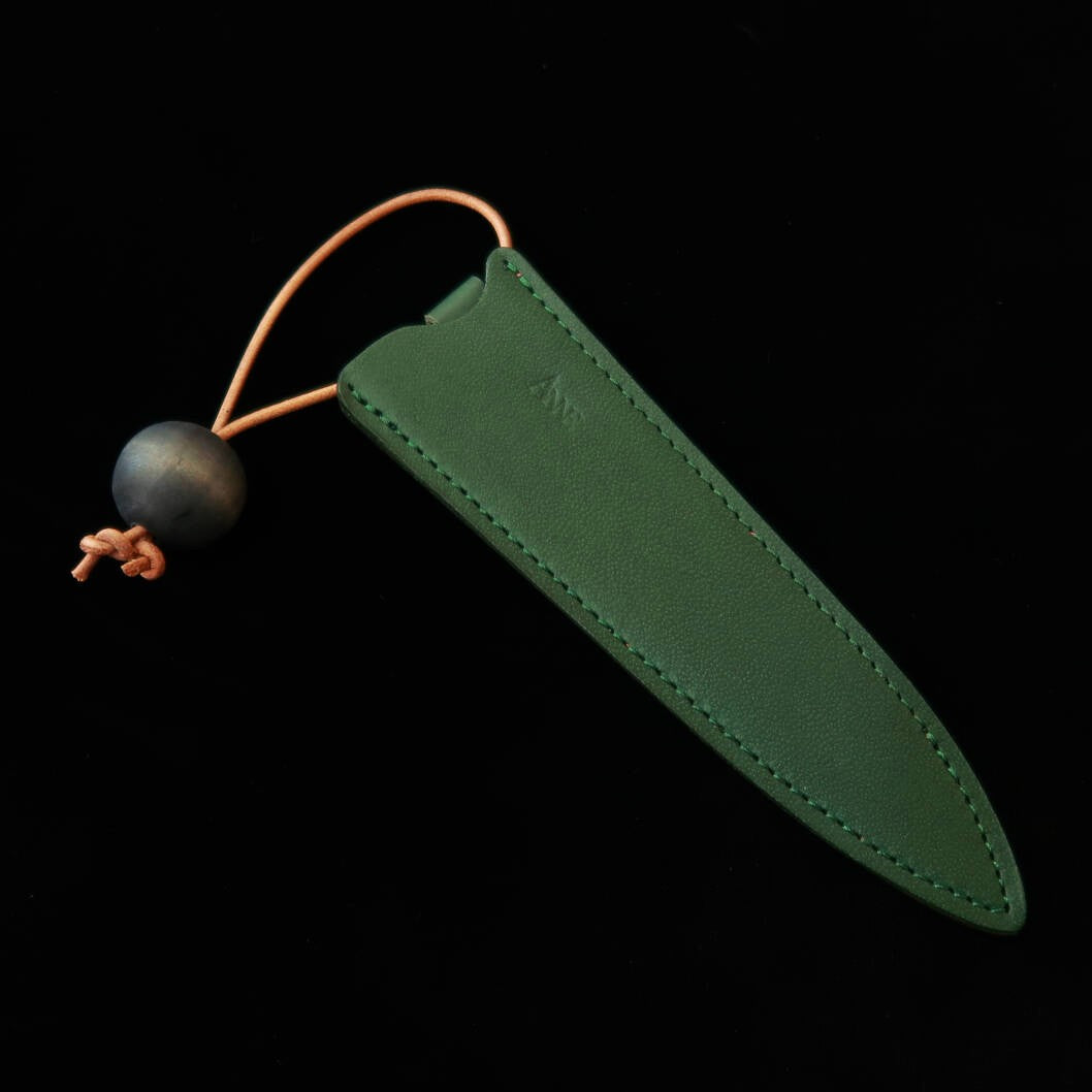 ANNE – étui pour couteau Petty 120 mm, perles en bois vert × bleu marine teint