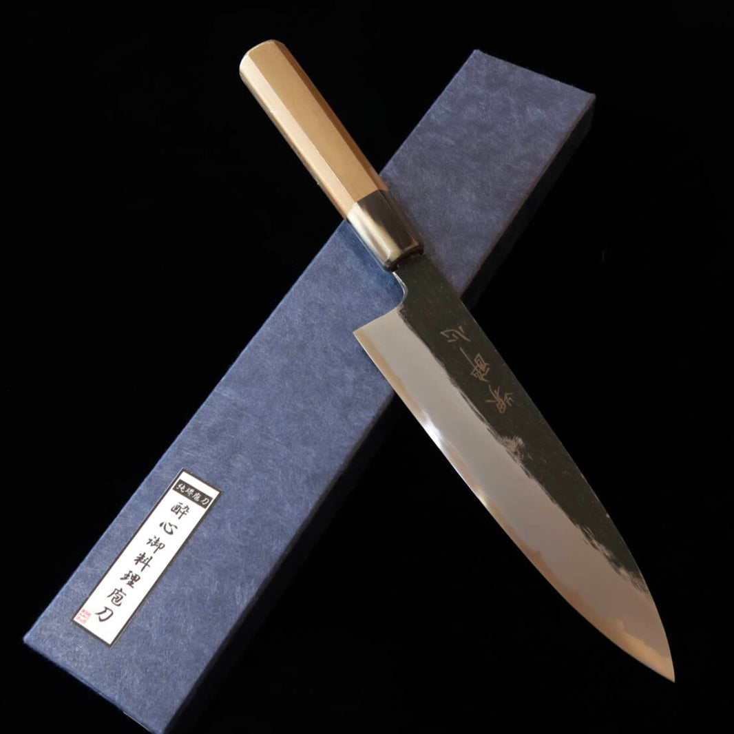 Suisin SUISIN Obra de Kenji Togashi Forja negra Shirogami #2 Gyuto Mango octogonal de cuerno blanco (210/240 mm)